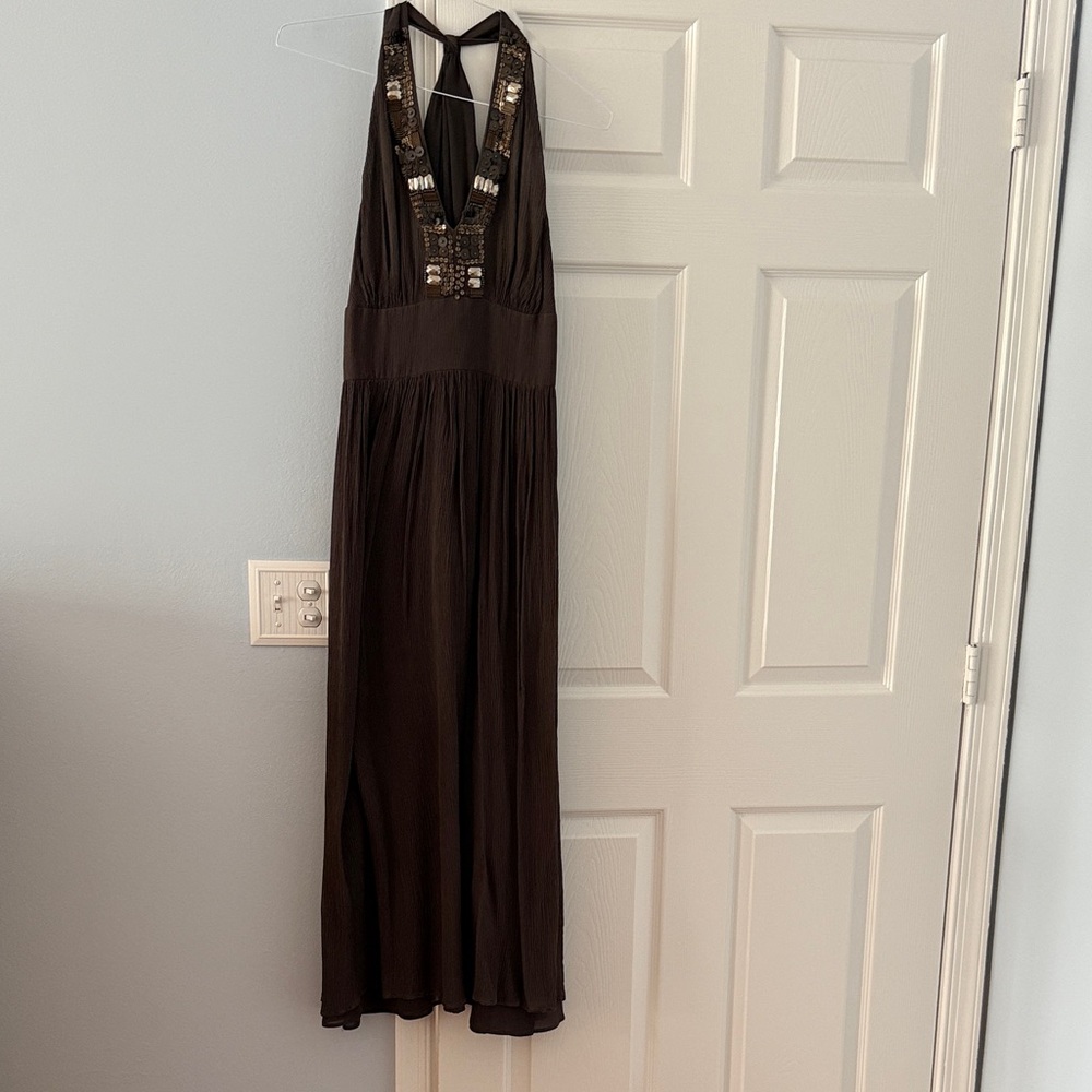 Banana Republic Brown Halter Dress with Sequin Accents